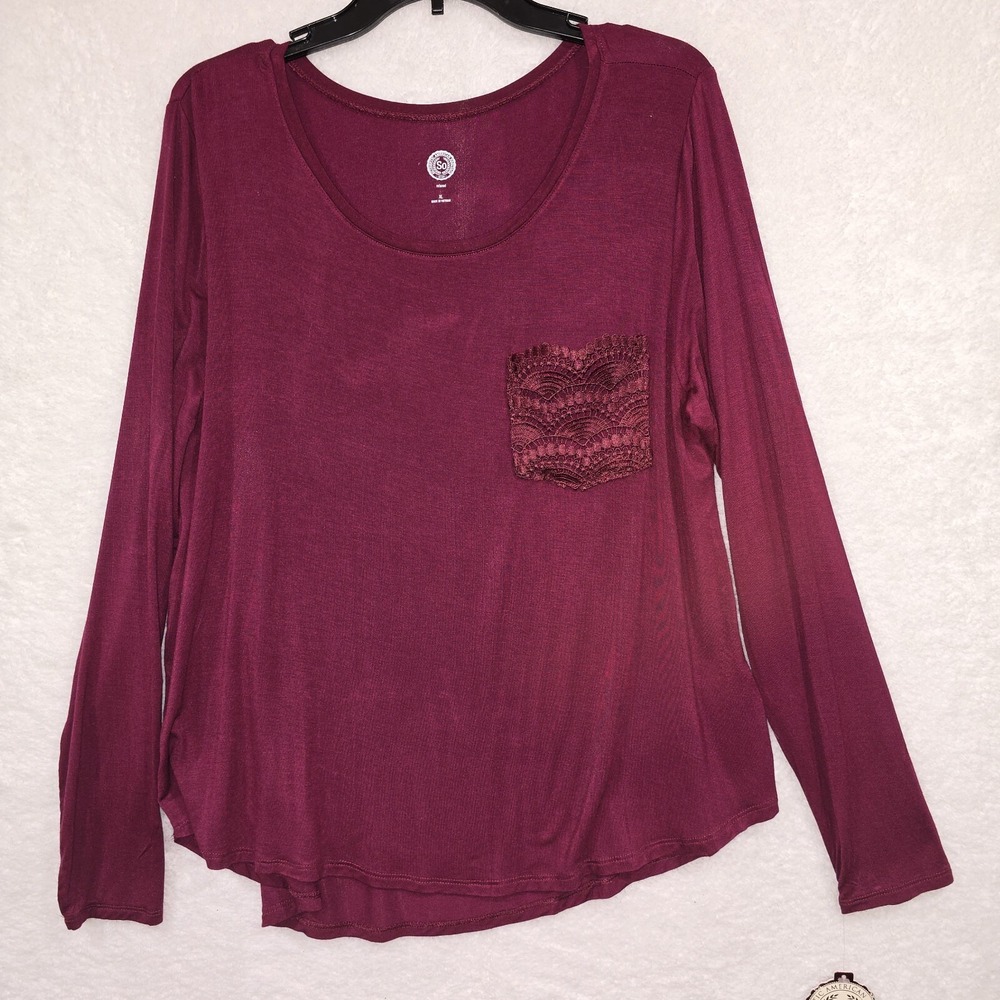 So Authentic American Heritage Womens Red Relaxed Tee w/Lace Pocket, Size XL New